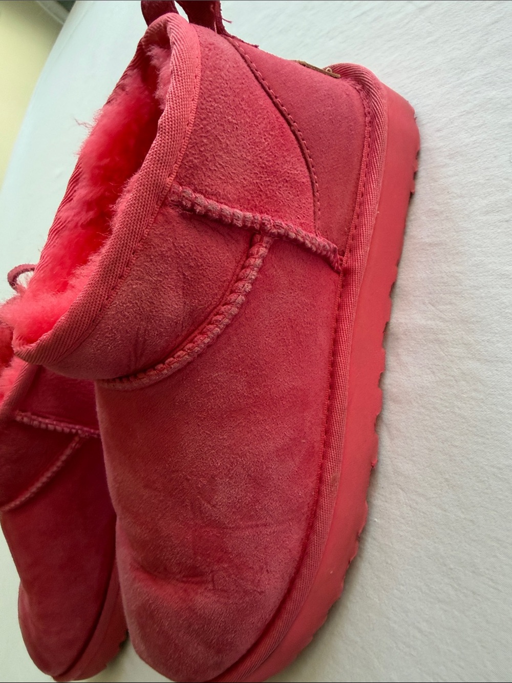 Ugg Plush Pink mini Shearling Slip-On Boots - Picture 7 of 9